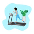 Beautiful illustration with girl on the treadmill for healthy lifestyle design. Athletic Young Girl in Sportswear
