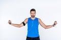 athletic young man working out with dumbbells Royalty Free Stock Photo