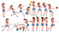 Athletics Girl Player Female Vector. Athletic Sport Competition. Sports Equipment. Sprinter. Sprint Start. Cartoon