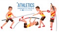 Athletics Player Male Vector. Athletic Sport Competition. Sports Equipment. Sprinter. Sprint Start. Isolated Flat