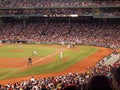 Athletics Pitcher throws a pitch to Red Sox batter as he swings Royalty Free Stock Photo