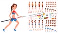 Athletics Player Male, Female Vector. Athlete Animated Character Creation Set. Man, Woman Full Length, Front, Side, Back