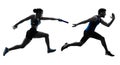 athletics relay runners sprinters running runners isolated silho Royalty Free Stock Photo