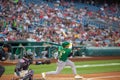 Athletics' Shortstop Nick Allen Takes a Mighty Cut at the Pitch Royalty Free Stock Photo