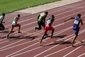 Athlets running 100 meters on the IAAF World U20 Championship in Tampere, Finland 10 July, 2018 Royalty Free Stock Photo