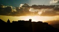 Atina town in Italy. Silhouette of the city at sunset