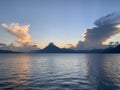 Atitlan Guatemala lake volcano blue water sunset 