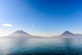 Atitlan, Toliman & San Pedro volcanoes, Lake Atitlan, Guatemala Royalty Free Stock Photo