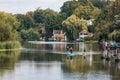 Ative persons in canoe on river, Amazing view of Goring and Streatley, village town near Reading, England Royalty Free Stock Photo