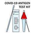 Atk covid rapid antigen test kit instruction illustration. Omicron epidemic personal PCR express test manual. Icons of