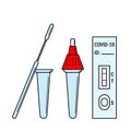 Atk covid rapid antigen test kit instruction illustration. Omicron epidemic personal PCR express test manual. Icons of