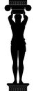 Atlant statue holding a column, black silhouette vector illustration, isolated on white background.