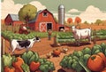 Farm Life, Animals and Vegetable Garden Abstract Illustration Royalty Free Stock Photo