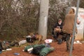 Homeless couple on an exit ramp