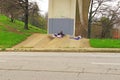 Homeless man camped out under a bridge just outside of downtown Atlanta Georgia