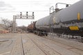 Black tanker train on a cloudy day close up