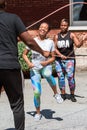 Young Woman Jumps Rope Double Dutch Style At Fitness Event