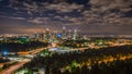 Atlanta Georgia Aerial V887 Night Hyperlapse, Flyover Hapeville College