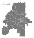 Atlanta Georgia city map with neighborhoods grey illustration si