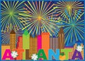 Atlanta Skyline Peach Dogwood Fireworks vector Illustration