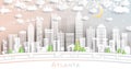 Atlanta Georgia City Skyline in Paper Cut Style with Snowflakes, Moon and Neon Garland Royalty Free Stock Photo