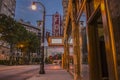 Atlanta night covid-19 lockdown Fox theater street lamp and city skyline