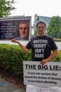 ATLANTA, UNITED STATES - Sep 25, 2020: An anti-vaccine protester stands outside of the CDC headquarters in Atlanta, Georgia with Royalty Free Stock Photo