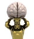 Atlante golden statue with big brain organ instead earth Royalty Free Stock Photo