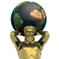 Atlante golden statue with earth Royalty Free Stock Photo