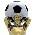 Atlante golden statue with soccer ball instead earth