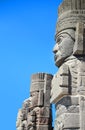Atlantean figures against blue sky at the archaeological sight in Tula Royalty Free Stock Photo