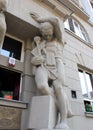 Atlantes sculptures adorning the portal of the 1930s landmark building, Lodz, Poland