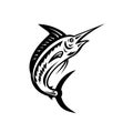 Atlantic Blue Marlin Jumping Up Retro Woodcut Black and White Royalty Free Stock Photo