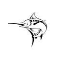 Atlantic Blue Marlin Swimming Upward Retro Black and White