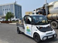 A zero emission electric vehicle at the wind and solar plant in Atlantic City