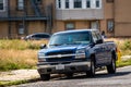 ATLANTIC CITY, NEW JERSEY - JUNE 18, 2019: Blue pick up truck parked in Atlantic city on june 18, 2019