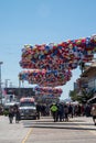 Ambulance on the boardwalk in Atlantic City, New Jersey responding to an incident at the beginning of summer festival beach ball