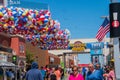 Huge bags of beach balls suspended over the boardwalk to celebrate the annual Beach Ball Drop