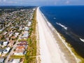 Atlantic coast. Aerial view of a sandy deserted beach on a sunny day