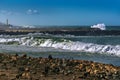 Atlantic coast in the town of Sali Morocco, March 2014 with a view of the waves breaking on the stone ramparts