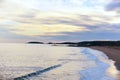 Atlantic coastline at sunset. Deserted rocky coast.