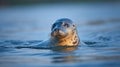 Atlantic Grey Seal, Halichoerus grypus, Animal swimming in the ocean waves, Portrait in the dark blue water with morning light, Royalty Free Stock Photo