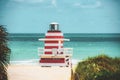 Atlantic Ocean background. Miami Beach Lifeguard Stand in the Florida sunshine. Royalty Free Stock Photo