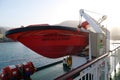 Red lifeboat on Volcan de Taburiente ferry, Canary islands, Atlantic ocean