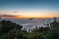 Atlantic ocean with few clouds avove during sunset in Madeira