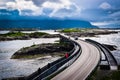 Atlantic Ocean Road, passing through the several small islands in Norwegian Sea and is part of  National Tourist Routes of Norway Royalty Free Stock Photo