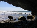 Atlantic Ocean and rocky beach scenery at The Arches Royalty Free Stock Photo