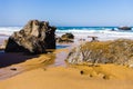 Atlantic ocean rocky coastline of Adraga beach Royalty Free Stock Photo