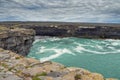 Atlantic ocean and rough stone coast line of Aran islands, county Galway, Ireland. Popular travel area with stunning wild nature