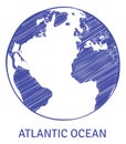 Atlantic ocean sketch. Hand drown globe symbol Royalty Free Stock Photo